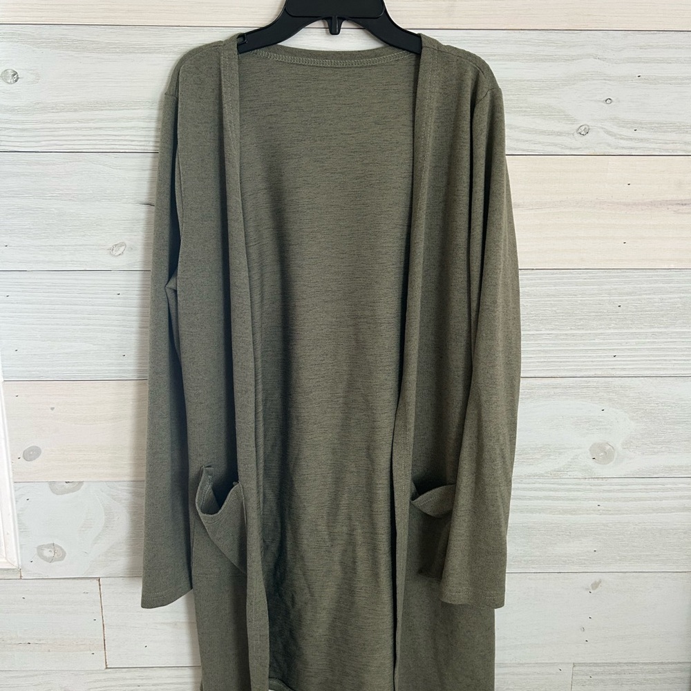 Green Long Open Front Cardigan Sweater
